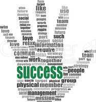 success hand symbol with tag cloud of word