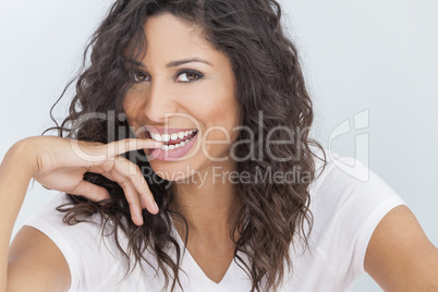 Beautiful Happy Woman Smiling Biting Finger