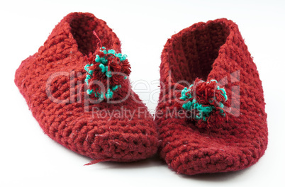 Red knitted slippers