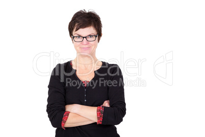 Woman with arms crossed smiling