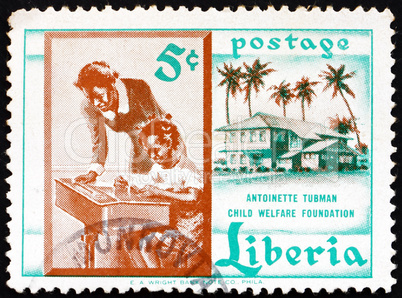 Postage stamp Liberia 1957 Teacher and Pupil