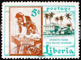 Postage stamp Liberia 1957 Teacher and Pupil