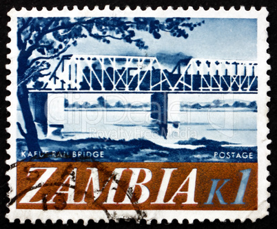 Postage stamp Zambia 1968 Railroad Bridge, Kafue River