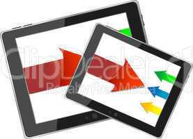 Modern tablet pc set with arrows isolated on white