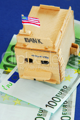 Wooden model of bank