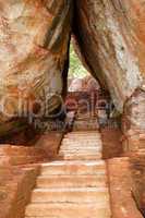 The staircase on Sigiriya (Lion's rock) is an ancient rock fortr