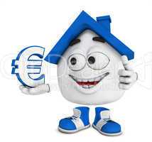 Kleines 3D Haus Blau - Euro Symbol