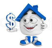 Kleines 3D Haus Blau - Dollar Symbol