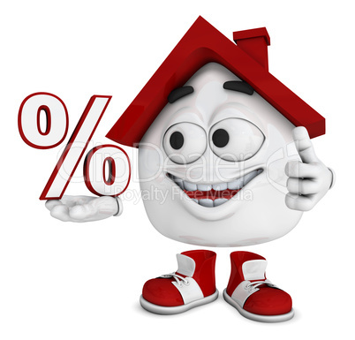 Kleines 3D Haus Rot - Prozent Symbol