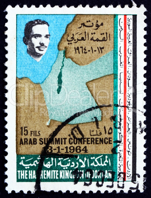 Postage stamp Jordan 1964 King Hussein and Map