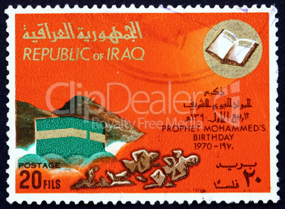 Postage stamp Iraq 1970 Kaaba, Mecca and Koran