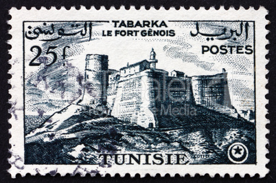 Postage stamp Tunisia 1954 Genoese Fort, Tabarka