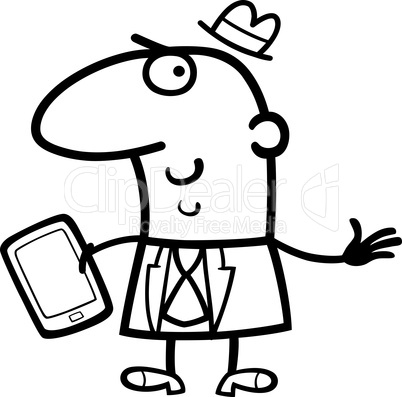 man with tablet cartoon illustration