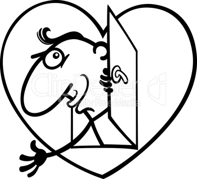 man in big valentine heart cartoon illustration