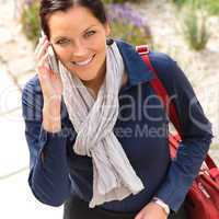 Smiling woman talking phone calling elegance businesswoman