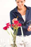 Young woman lighting candle lunch romantic love