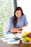 Young woman working laptop studying office using