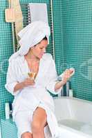 Young woman relaxing bathroom spa treatment bathtub
