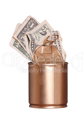 golden can with dollars