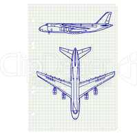 exercise book with a drawing for a model airplane. Vector illust