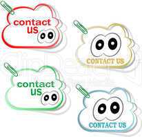 contact us cloud signs set with cute eyes and clip