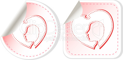 Beautiful woman head silhouette sticker set. valentines day label