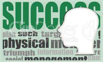 Human head over success word background