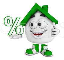 Kleines 3D Haus Grün - Prozent Symbol