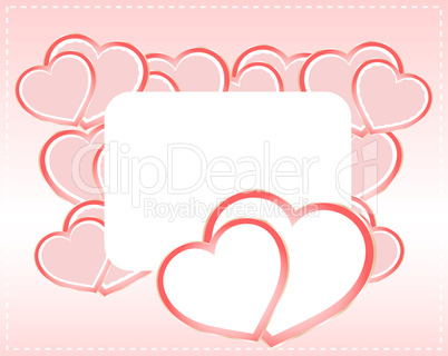 Valentine card with red hearts and ribbon with empty space