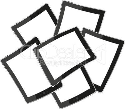 Set of digital comic tablets with blank screen isolated on white
