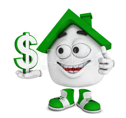Kleines 3D Haus Grün - Dollar Symbol