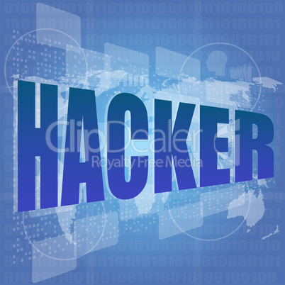 hacker word on digital screen. Computer security concept
