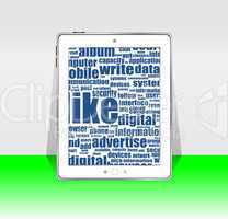 white tablet pc with social word