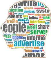 Head with the words on the topic of social networking and media