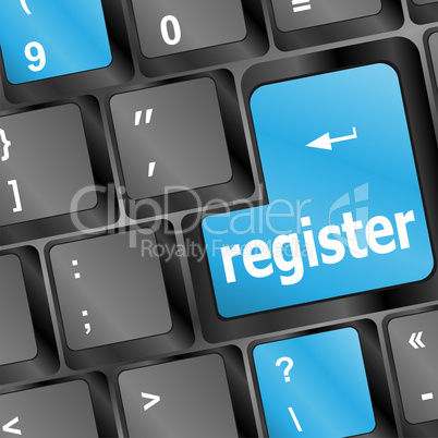 Closeup of blue register key in a modern computer keyboard