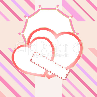 two love hearts on red abstract background