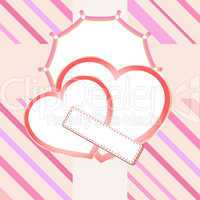 two love hearts on red abstract background