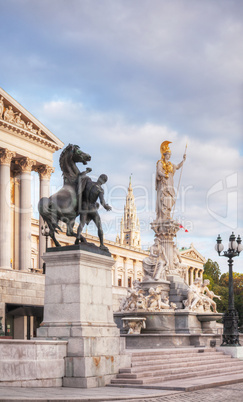 Statue of Athene in front of the Parliament building in Vienna