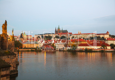 Overview of old Prague from Charles bridge side