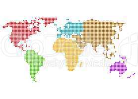 Pixel Weltkarte mit bunten Kontinenten