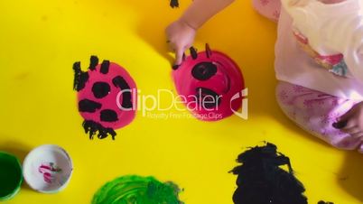 Little Girl Painting With Hands Detail