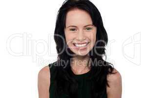 Smiling young woman on white background