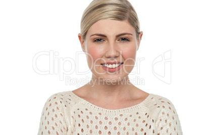 Cute blonde girl on white background