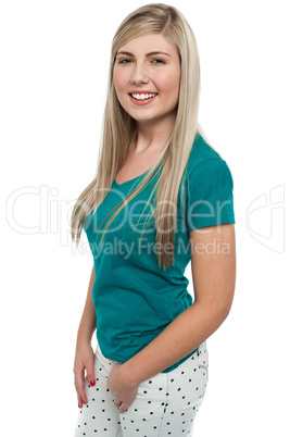 Pretty teen blonde dressed in casuals
