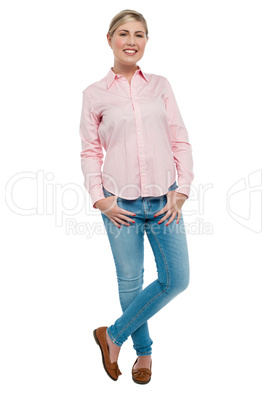 Stylish blonde teen in trendy casuals