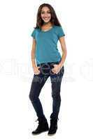 Full body young woman in casual clothes