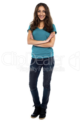 Full length portrait of a woman in trendy wear