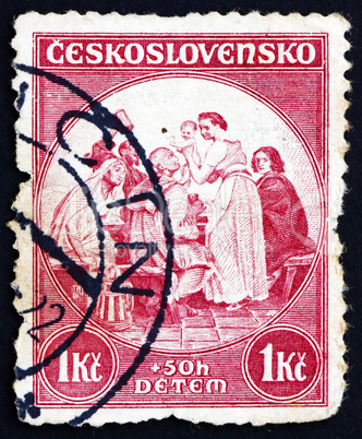 Postage stamp Czechoslovakia 1936 Newborn Child, Painting