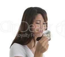 Woman with an empty espresso cup