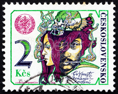 Postage stamp Czechoslovakia 1976 Couple Smoking
